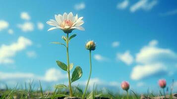 a single white flower is growing out of the ground generative ai photo