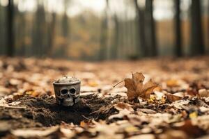 a skull is sitting in the middle of a forest generative ai photo