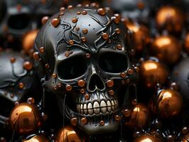 a skull surrounded by orange and black balls generative ai photo