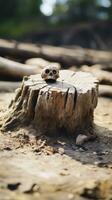 a skull sitting on top of a tree stump generative ai photo