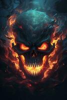 a skull with glowing eyes and fire coming out of it generative ai photo