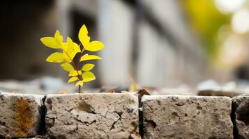 a small plant growing out of a brick wall generative ai photo