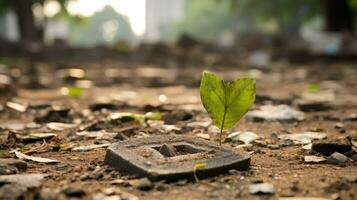 un pequeño planta creciente fuera de un ladrillo en el suciedad generativo ai foto