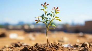 a small plant is growing out of the dirt generative ai photo