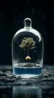 a small tree inside a glass dome on a table generative ai photo