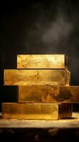 a stack of gold bars on a black background generative ai photo