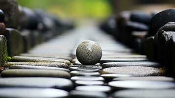 a stone is sitting on top of a stone path generative ai photo