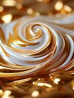 a swirl of gold and white liquid on a surface generative ai photo