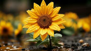 a sunflower with water droplets on its petals generative ai photo