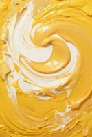 a swirl of yellow and white paint on a surface generative ai photo