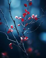 a tree branch with red leaves on it generative ai photo