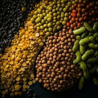 a variety of beans peas and lentils are arranged in a bowl generative ai photo