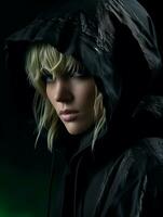a woman in a black hoodie and jacket generative ai photo