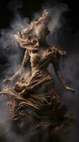 a woman in a dress with smoke coming out of her hair generative ai photo