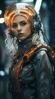 a woman in a futuristic suit and helmet generative ai photo