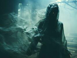 a woman in a hooded robe with smoke coming out of her mouth generative ai photo