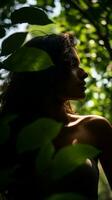 a woman standing in the middle of a forest generative ai photo