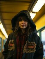 a woman wearing a hooded jacket generative ai photo