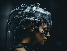 a woman with a head full of water and wires generative ai photo