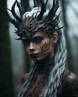 a woman with horns on her head in the woods generative ai photo