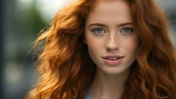 a woman with long red hair and green eyes generative ai photo