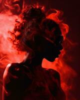 a woman with red smoke coming out of her hair generative ai photo