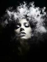 a woman with smoke coming out of her hair generative ai photo