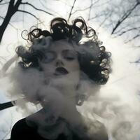 a woman with smoke coming out of her hair generative ai photo