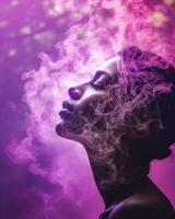 a woman with smoke coming out of her mouth generative ai photo