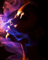 a woman with smoke coming out of her mouth generative ai photo