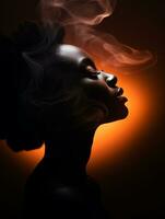 a woman with smoke coming out of her mouth generative ai photo