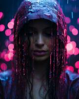 a woman with wet hair in the rain generative ai photo