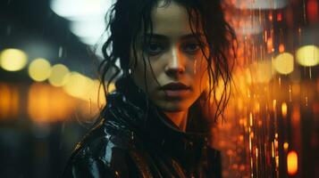 a woman with wet hair in the rain generative ai photo