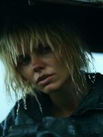 a woman with wet hair sitting in a car generative ai photo