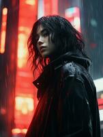 a woman with wet hair standing in the rain generative ai photo