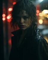 a woman with wet hair standing in the rain generative ai photo
