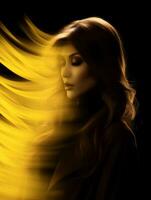 a woman with yellow hair is in the air generative ai photo