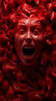 a womans face is covered in red liquid generative ai photo