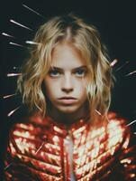 a young blonde girl with sparkles on her face generative ai photo