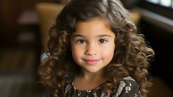 a young girl with curly hair sitting in front of a window generative ai photo
