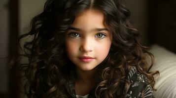 a young girl with long curly hair generative ai photo