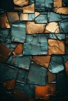 abstract background of cracked stone wall with orange and blue colors generative ai photo