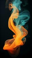 abstract orange and blue smoke on a black background generative ai photo