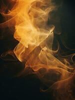 abstract orange and yellow smoke on a black background generative ai photo