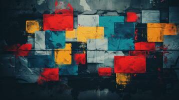 abstract painting of colorful squares on a wall generative ai photo