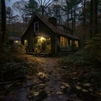 an abandoned house in the woods at night generative ai photo