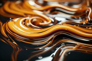 abstract swirls of orange and black liquid on a black surface generative ai photo