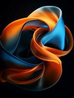 un resumen azul y naranja remolino en un negro antecedentes generativo ai foto