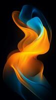 an abstract blue and orange wave on a black background generative ai photo