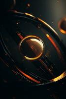 an abstract image of a black and gold ring with water droplets on it generative ai photo